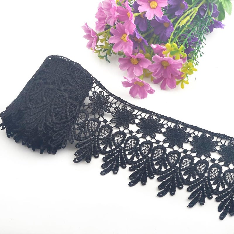 Kuasting 7.5 Yards Floral Lace Edge Trim 9CM Tassels Trim Width Europe Chips Pattern Inelastic Embroidery Lace for Sewing Making, DIY Crafts, Gift Wrapping, Wedding Decor (Black) - Image 1